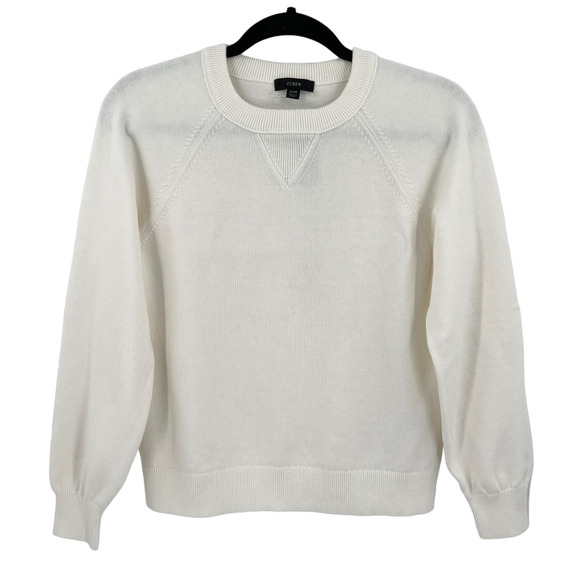 J. Crew Cotton Cashmere Pullover Sweatshirt in Ivory AY829 - Picture 10 of 10